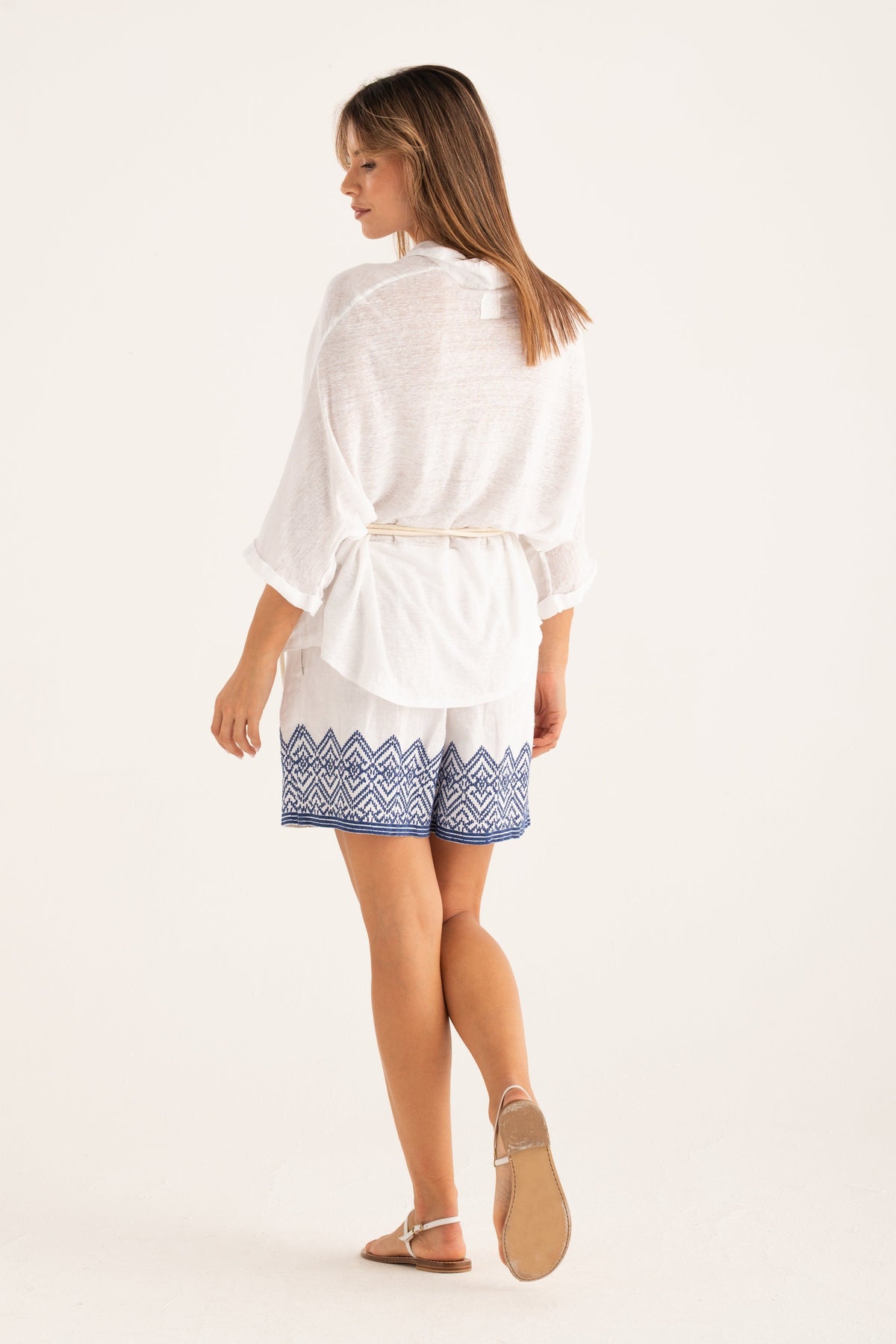Women's Linen Oversized Shirt with Wide Sleeves – White, view 6