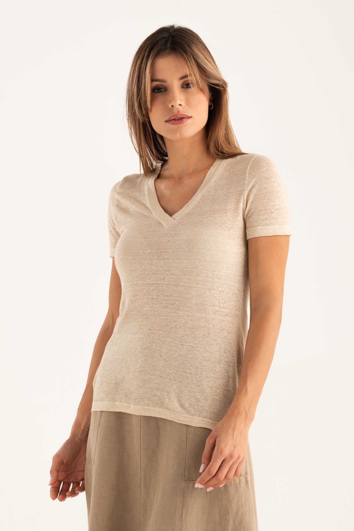 Women's Linen V-Neck T-Shirt – Safari Soft Fade, view 1