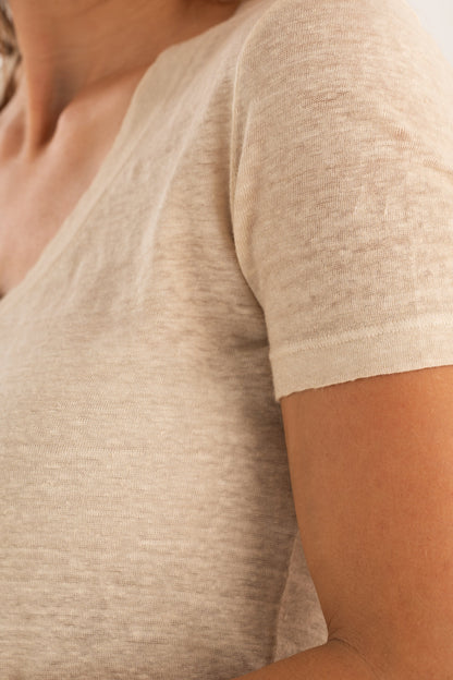 Women's Linen V-Neck T-Shirt – Safari Soft Fade, view 3
