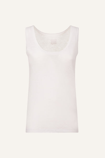 Women's Scoop-Neck Linen Tank Top – White, view 4