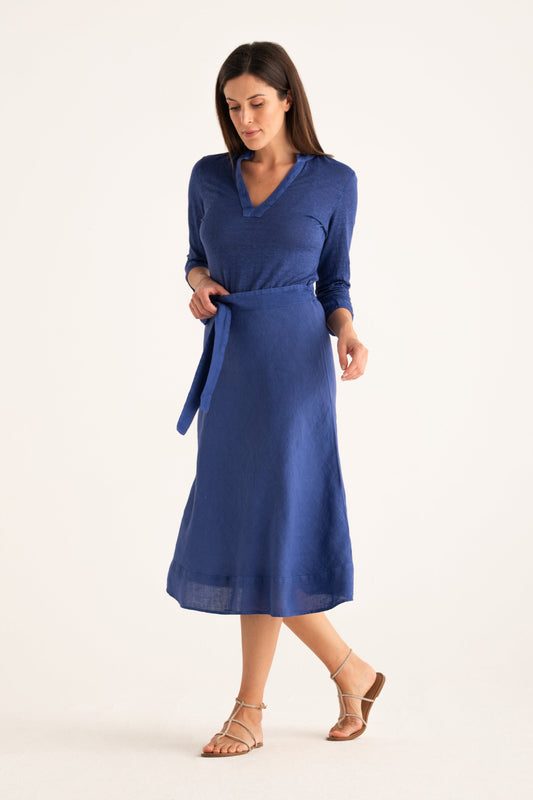 Women's Linen Jersey Midi Dress with Tie Waist – Avio, view 1