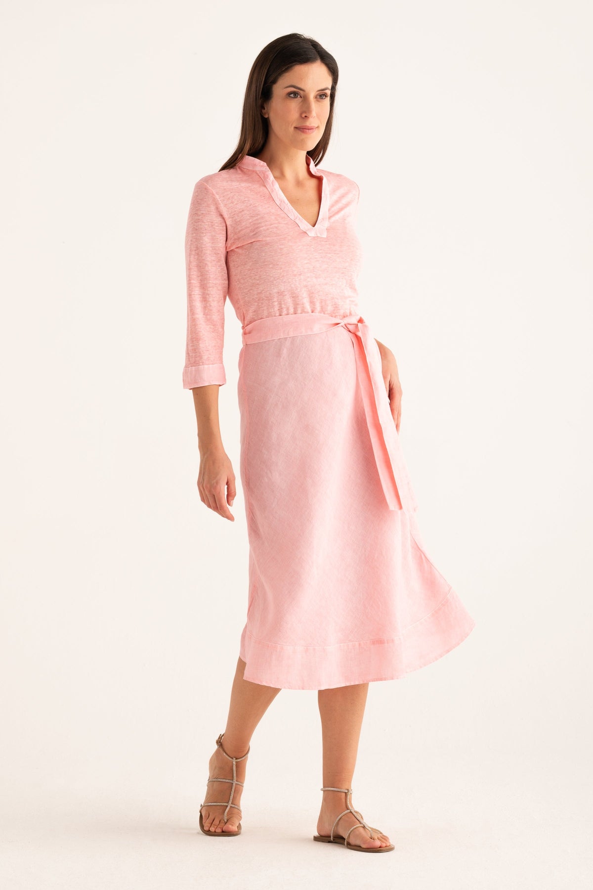 Women's Linen Jersey Midi Dress with Tie Waist – Ballerina, view 2
