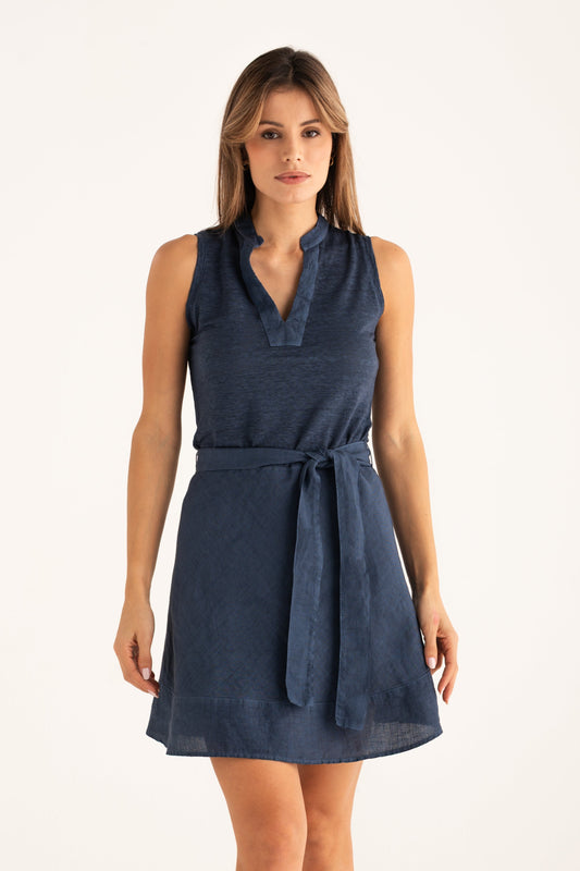 Women's Jersey Dress with Tie Waist – Navy Fade, view 1