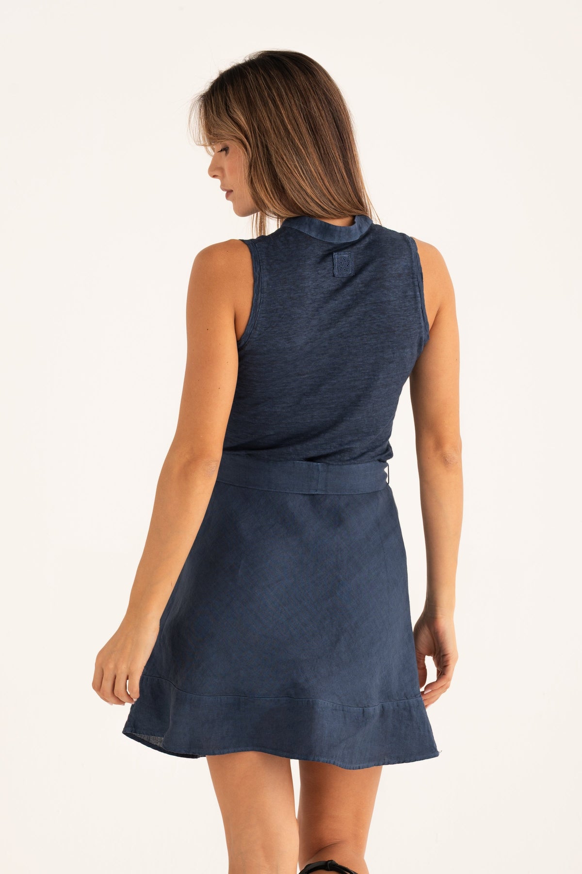 Women's Jersey Dress with Tie Waist – Navy Fade, view 2