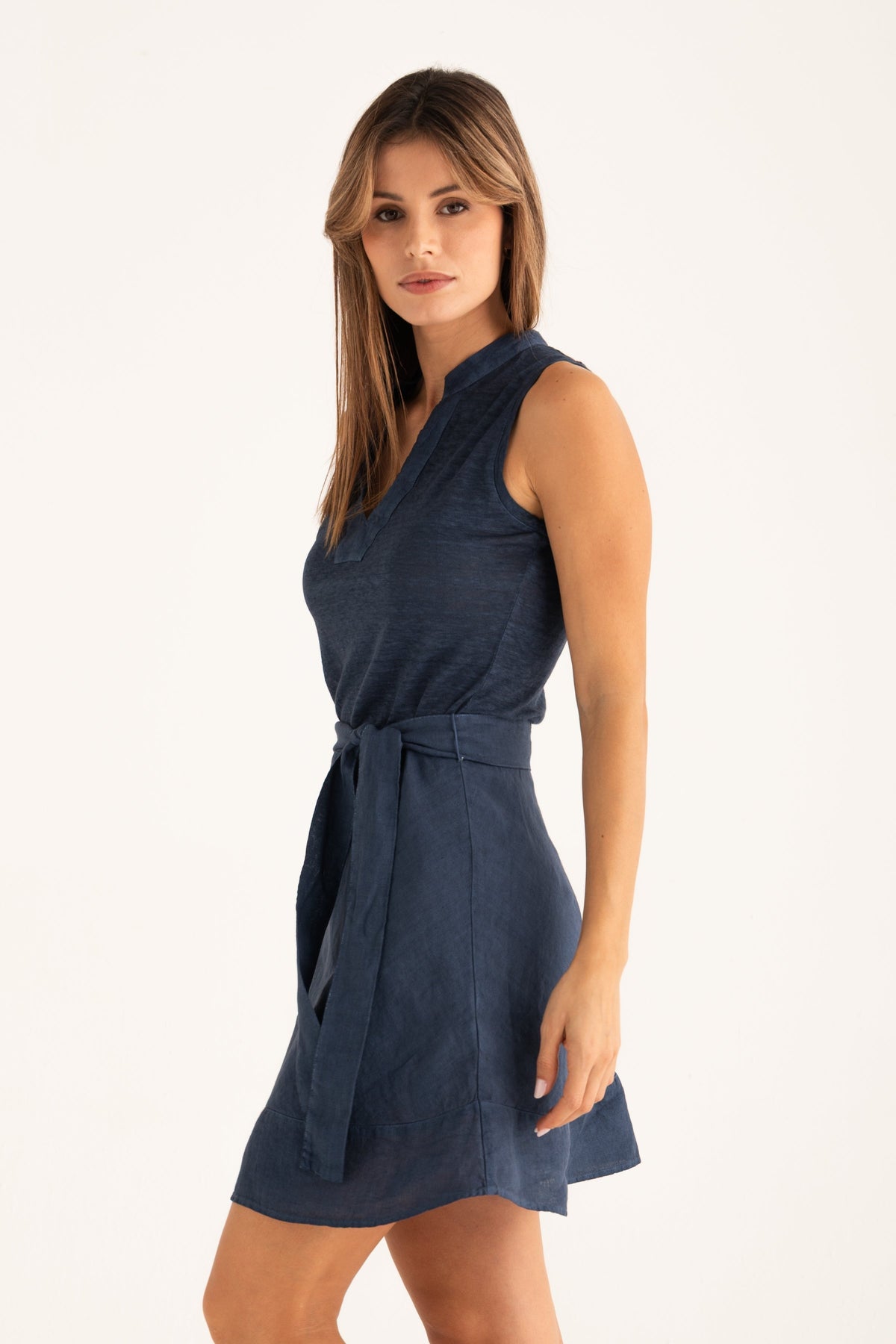 Women's Jersey Dress with Tie Waist – Navy Fade, view 5