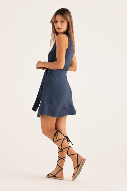 Women's Jersey Dress with Tie Waist – Navy Fade, view 7