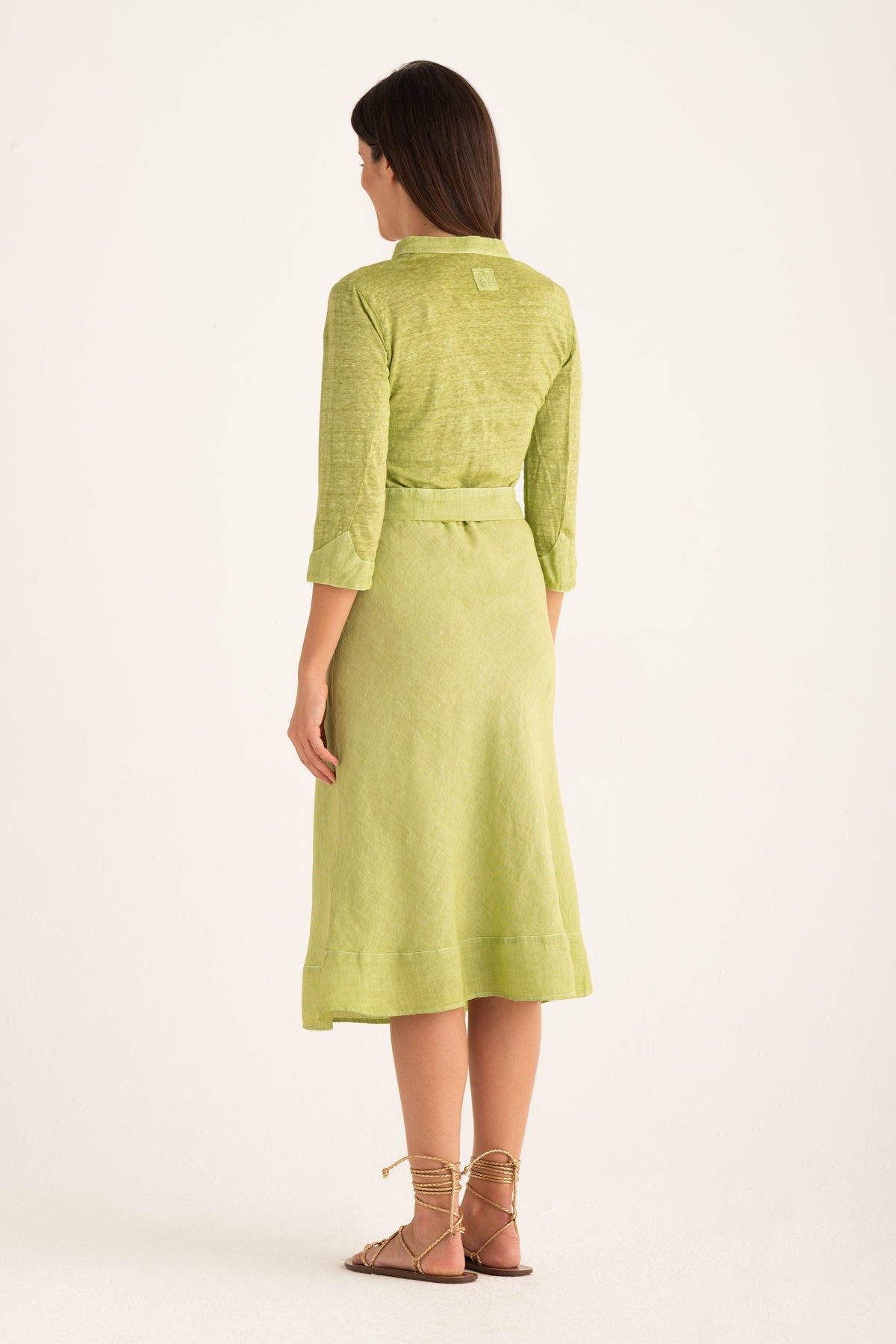 Women's Linen Jersey Midi Dress with Tie Waist – Apple Soft, view 2