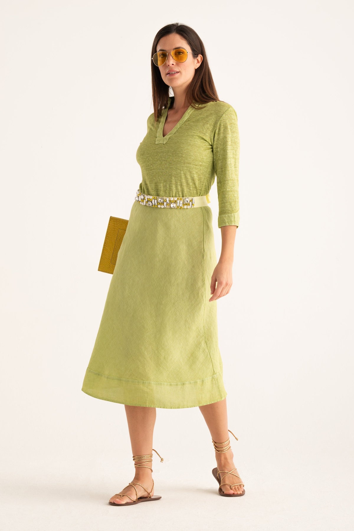 Women's Linen Jersey Midi Dress with Tie Waist – Apple Soft, view 6