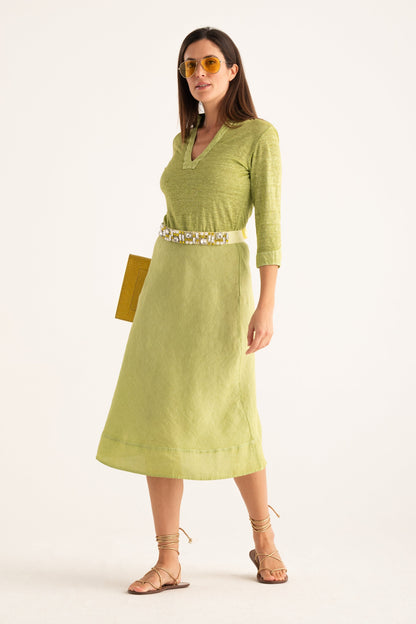 Women's Linen Jersey Midi Dress with Tie Waist – Apple Soft, view 6