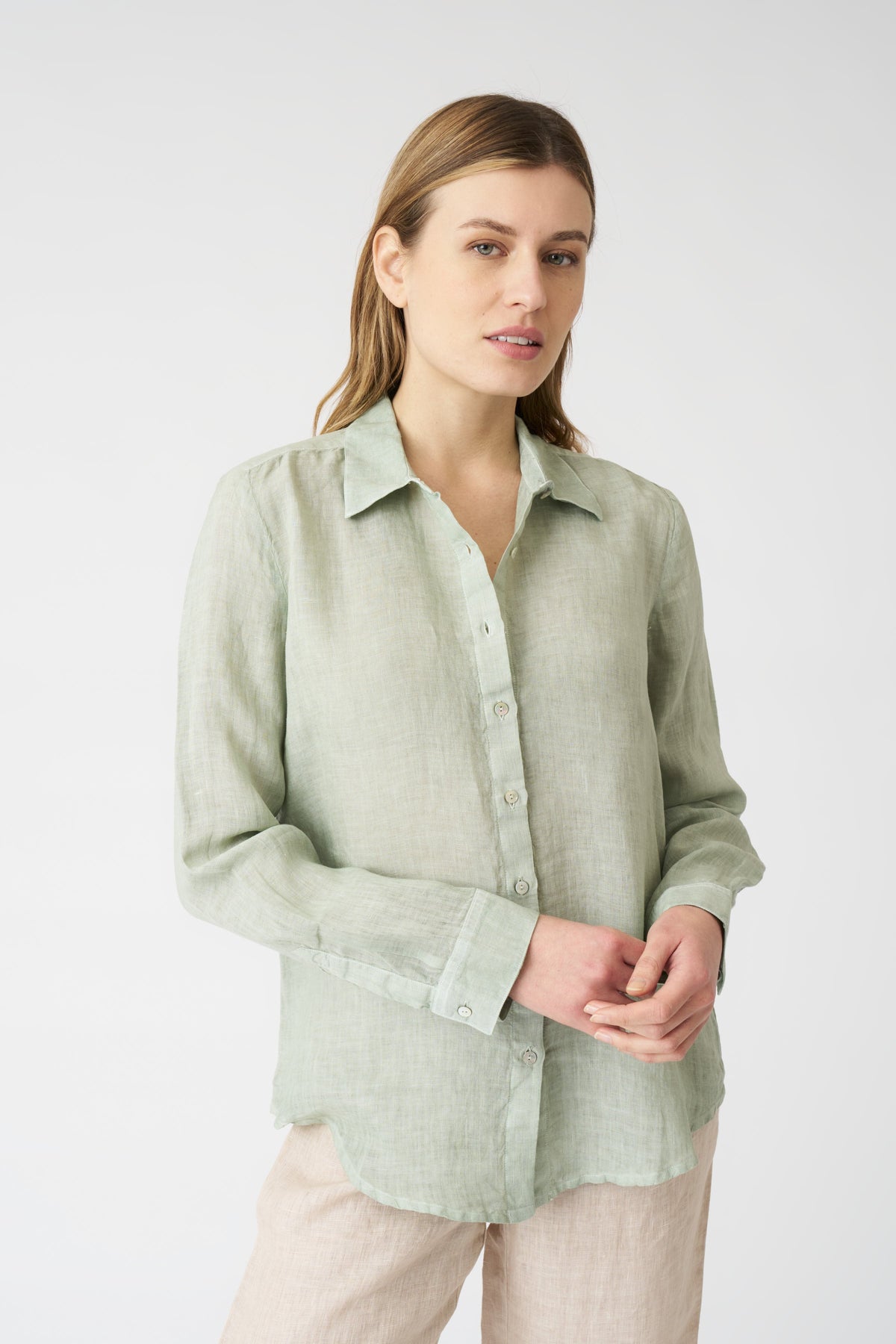 Women's Linen Regular-Fit Shirt – Pistache Soft Fade, view 1