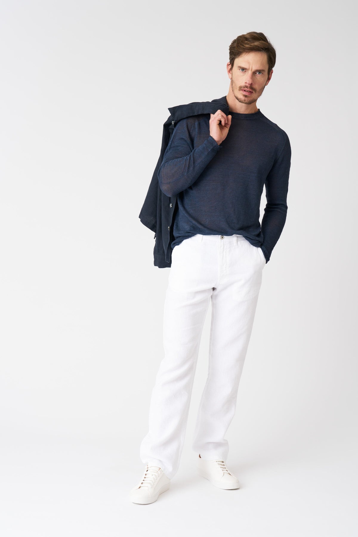 Men's Linen Bootcut Pants – White, view 1
