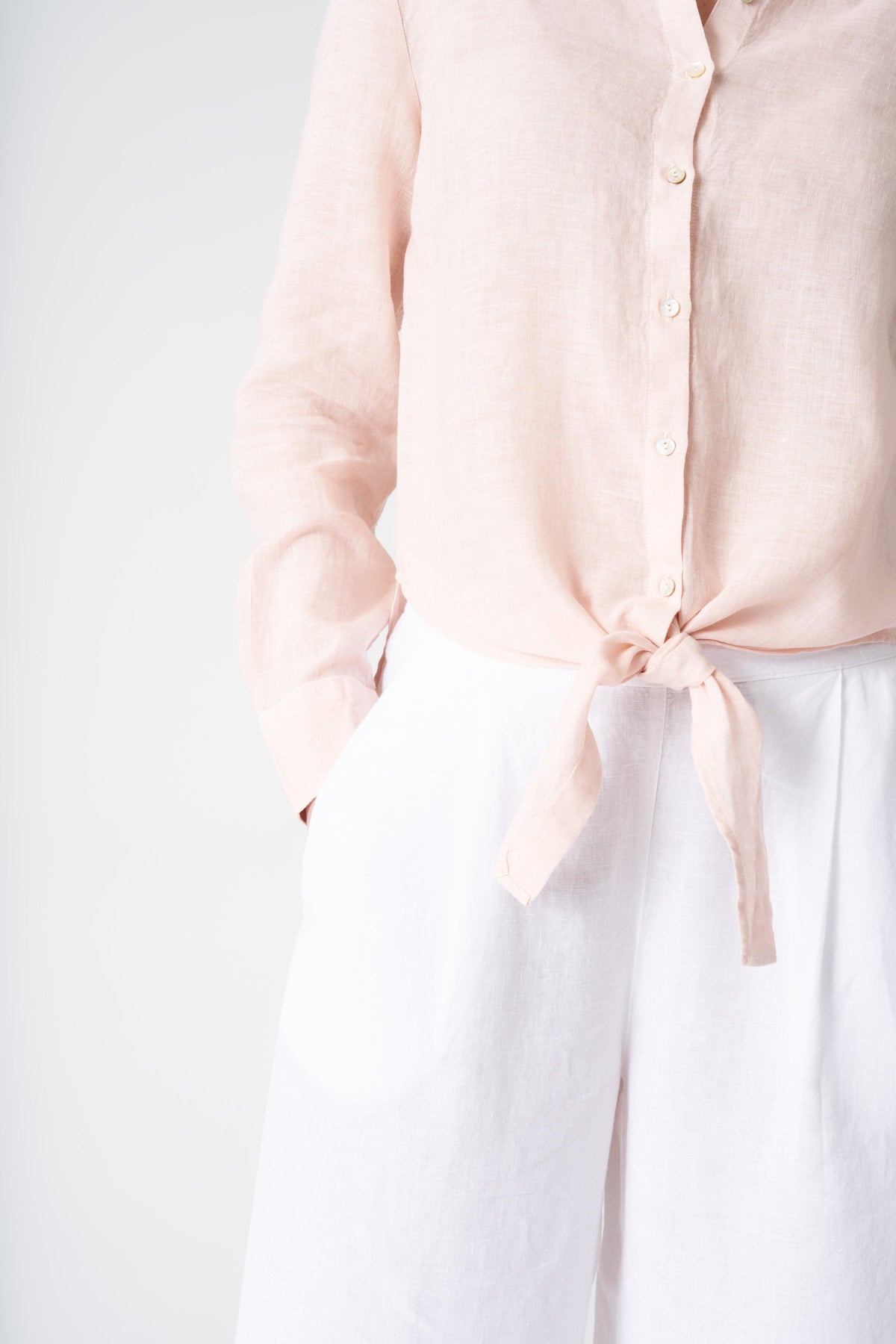 Women's Linen Shirt with Tie Detail – Cipria, view 2