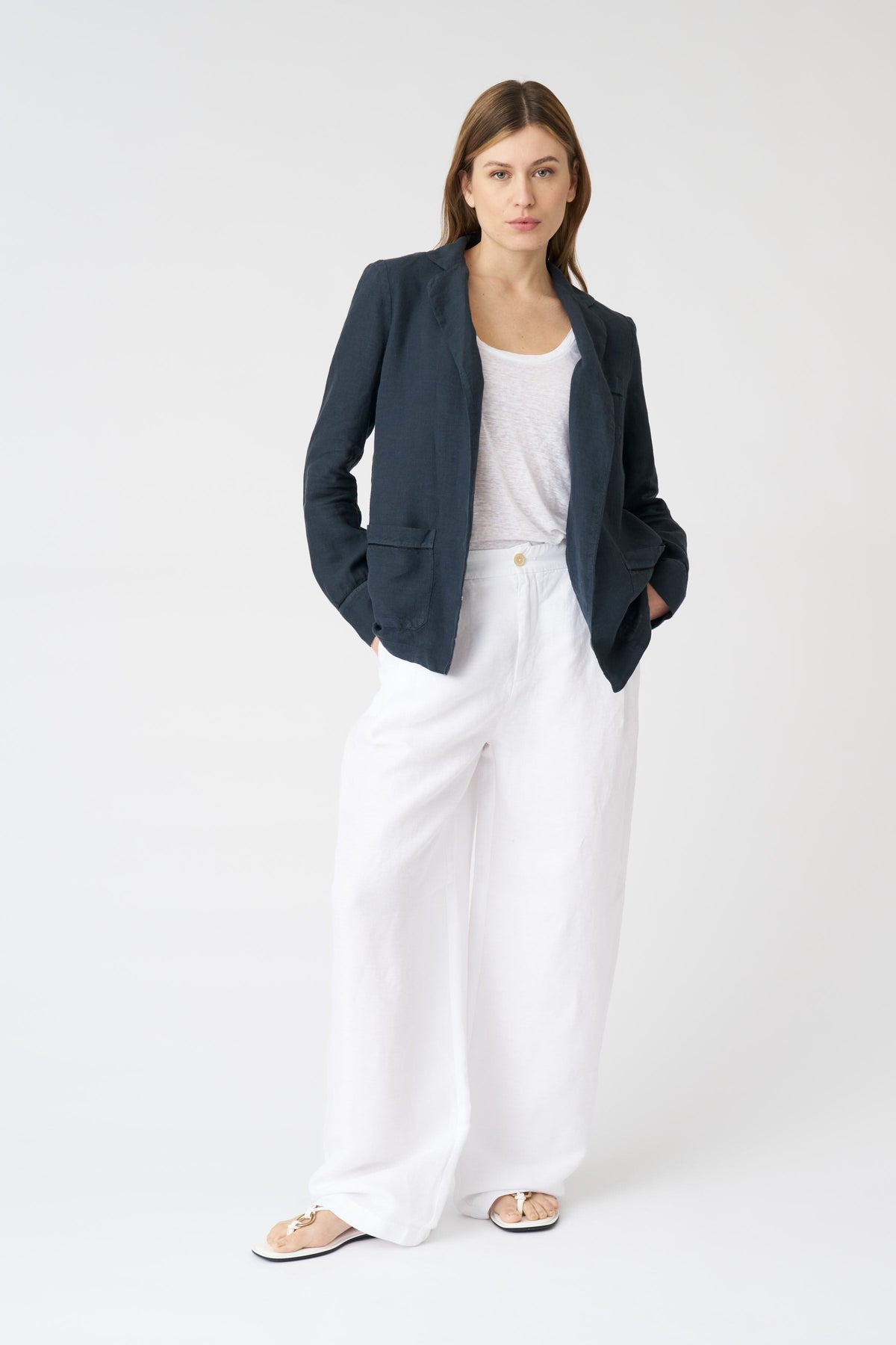Women's Linen Relaxed Blazer – Night Blue, view 3