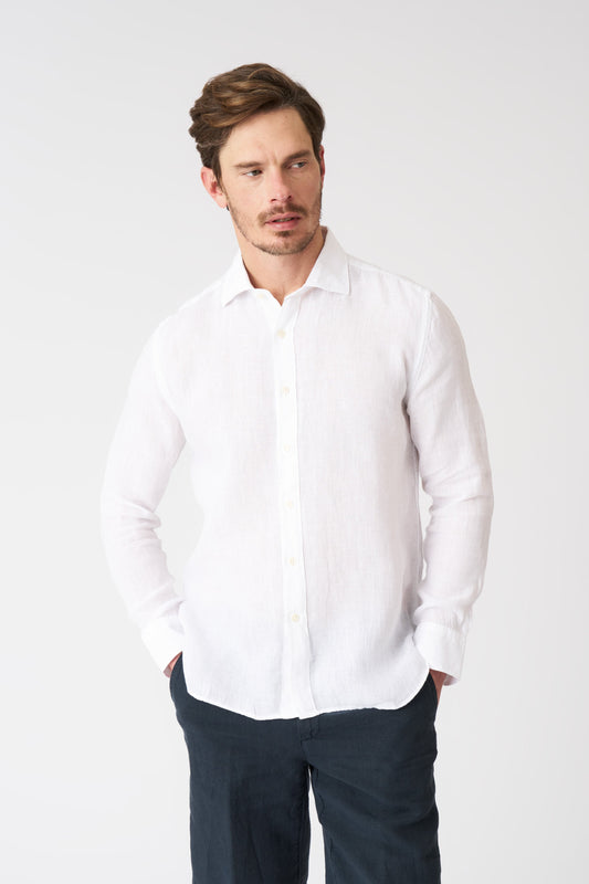 Men's Classic Slim Fit Medium Linen Shirt – White, view 1