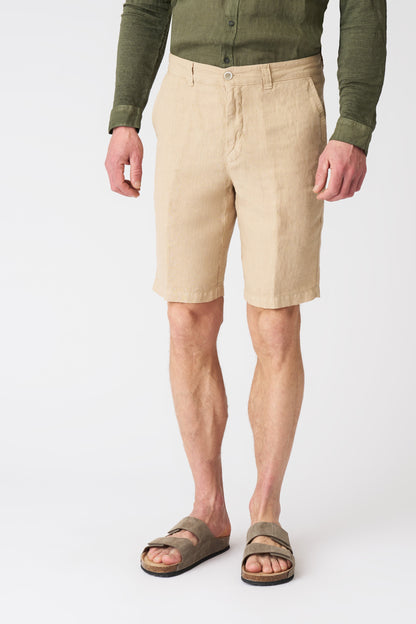 Men's Linen Chino Shorts with Pleats – Almond, view 3