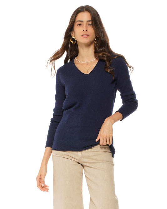 Monticelli Women's Ultra-Light Cashmere V-Neck Sweater Blue 1