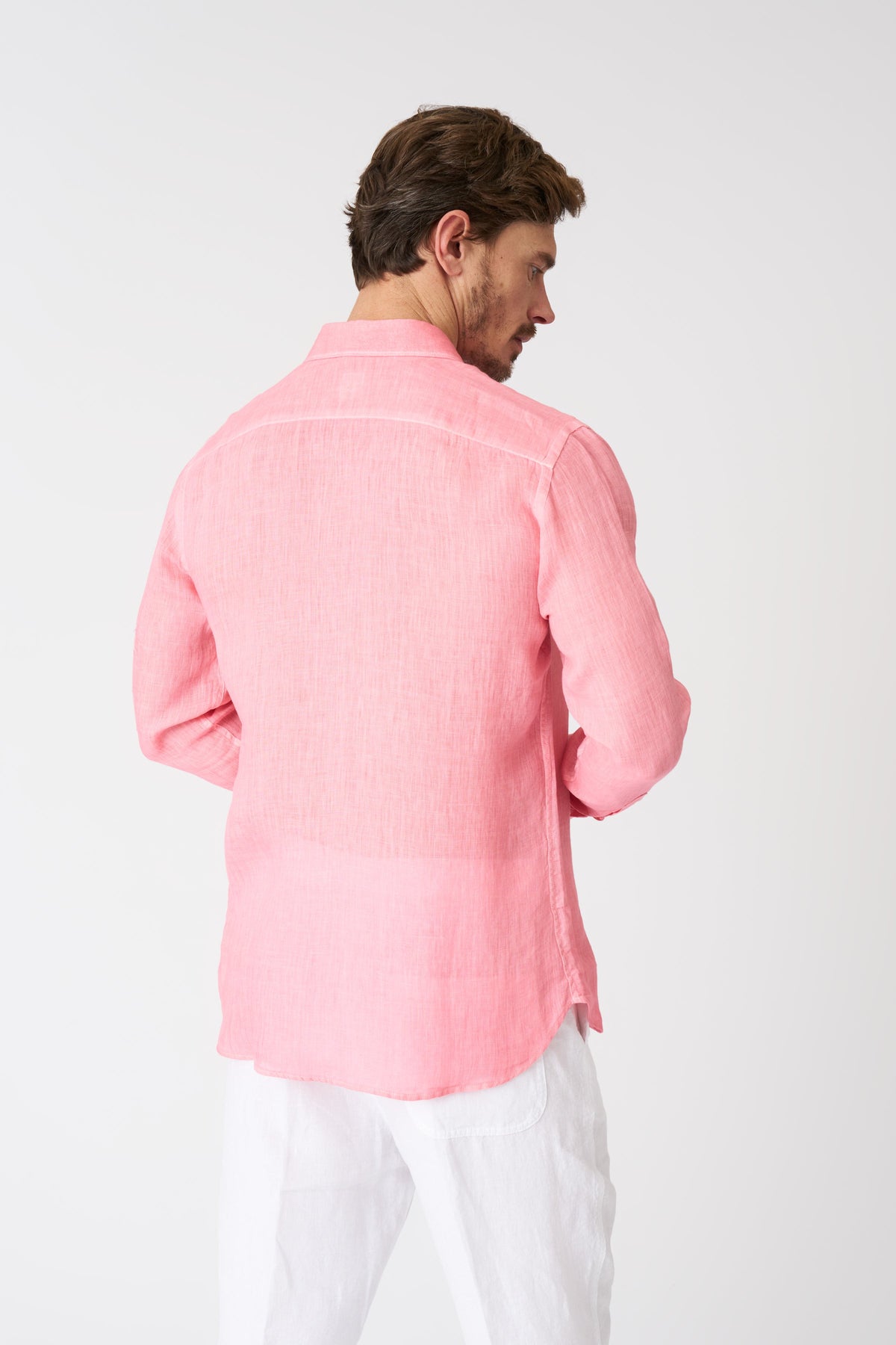 Men's Melange Slim Fit Linen Shirt – Geranium Soft Fade, view 4
