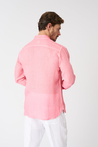 Men's Melange Slim Fit Linen Shirt – Geranium Soft Fade, view 4