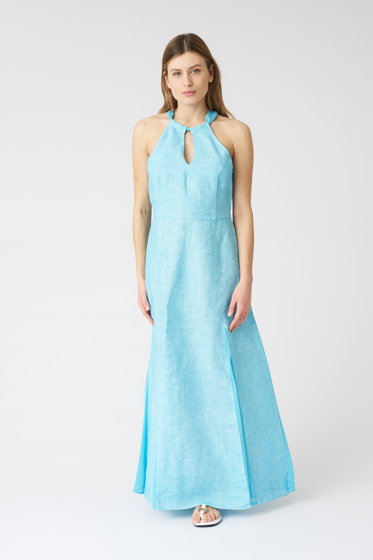 Women's Linen Maxi Tie Neck Dress – Aruba, view 1