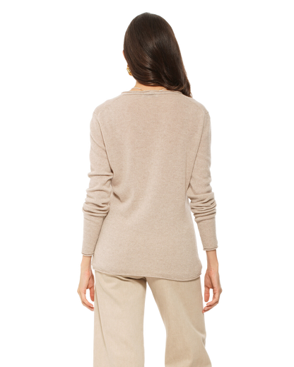 Monticelli Women's Ultra-Light Cashmere V-Neck Sweater Beige 3