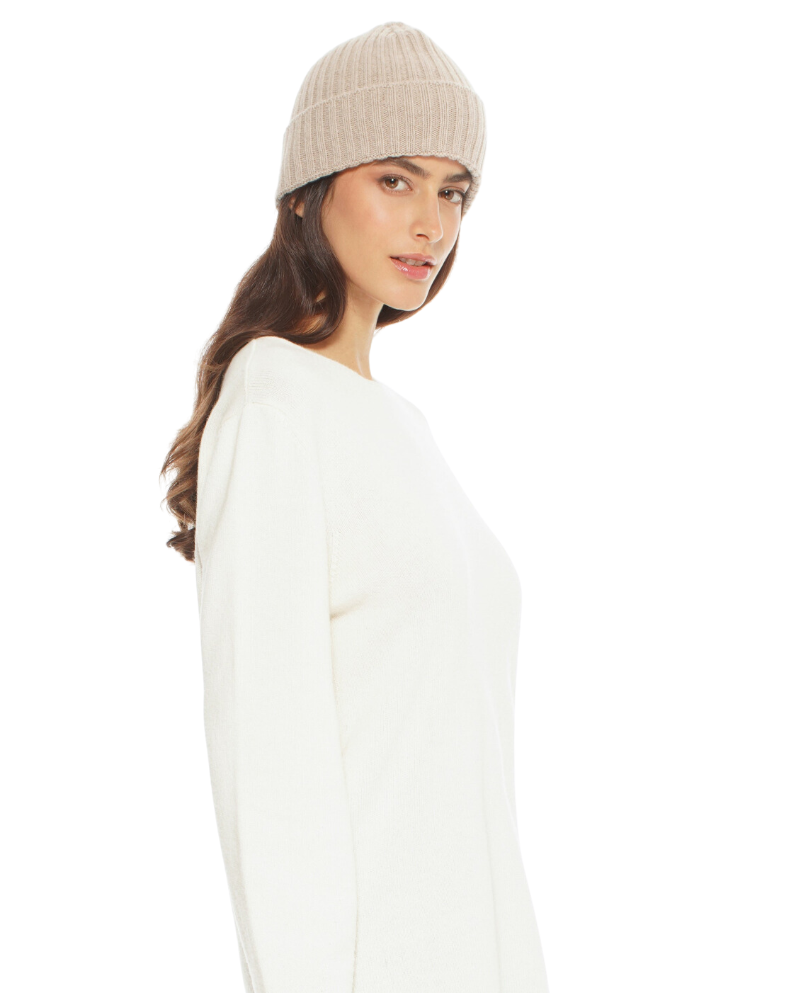 Monticelli Pure Cashmere Ribbed Hat Beige 2