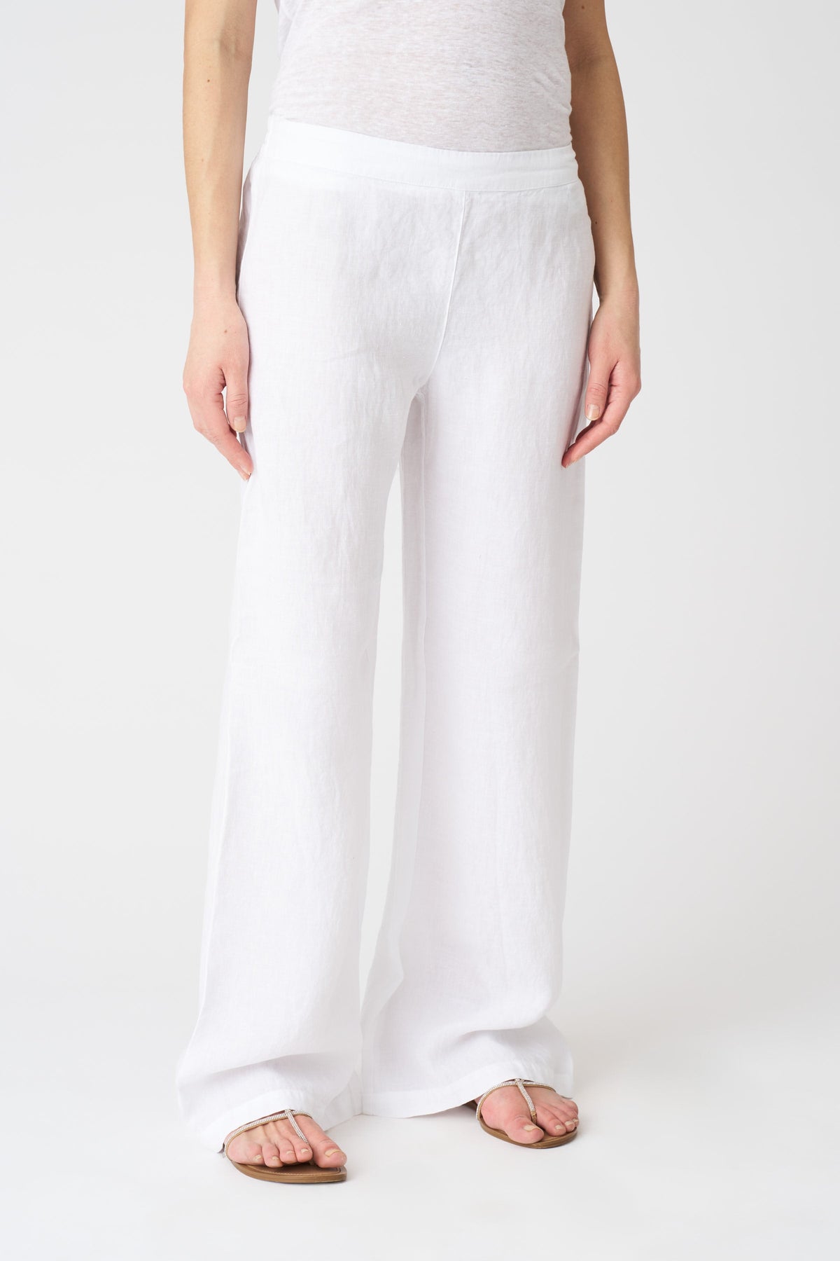 Women's Linen Wide-Leg Relaxed Pants – White, view 3
