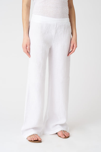 Women's Linen Wide-Leg Relaxed Pants – White, view 3