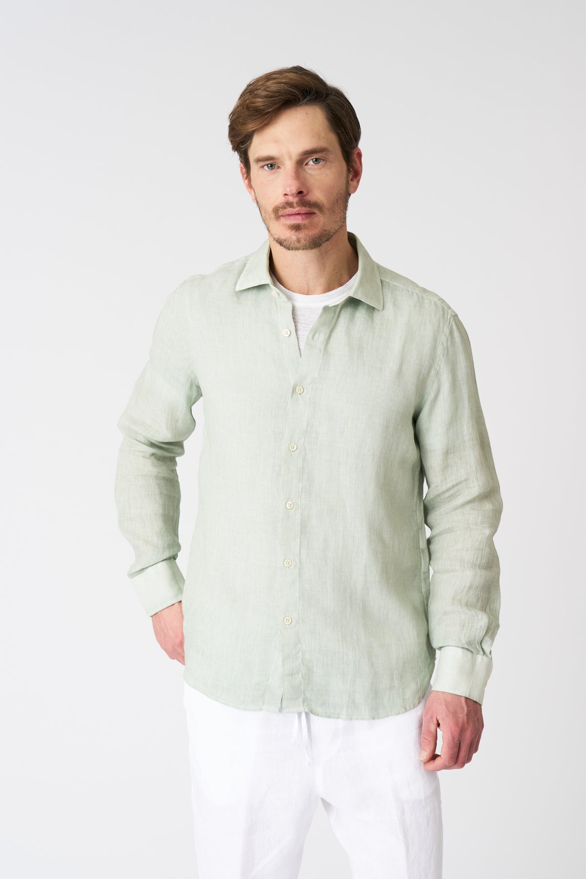 Men's Slim Fit Linen Shirt – Pistache Soft Fade, view 1