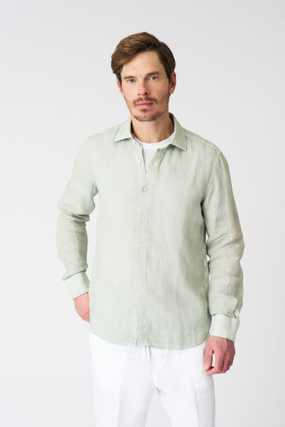 Men's Slim Fit Linen Shirt – Pistache Soft Fade, view 1