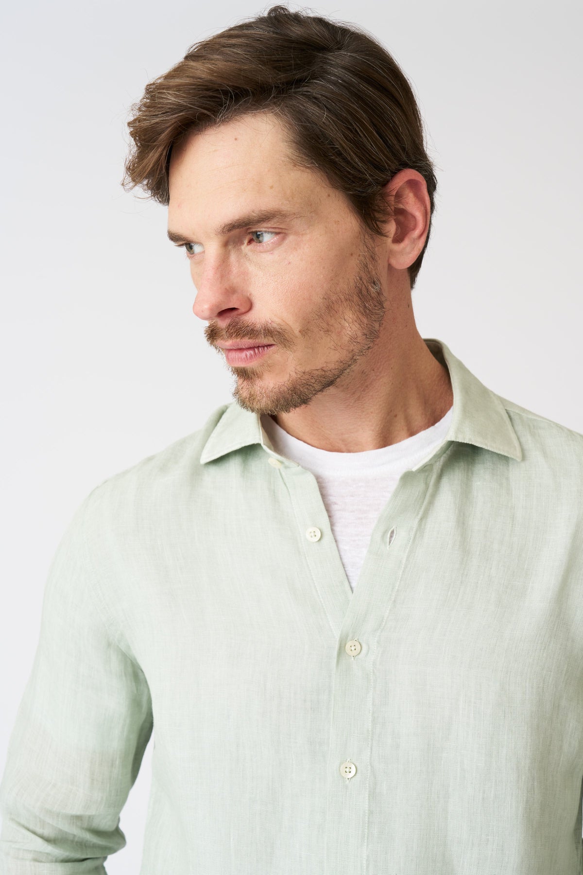 Men's Slim Fit Linen Shirt – Pistache Soft Fade, view 2