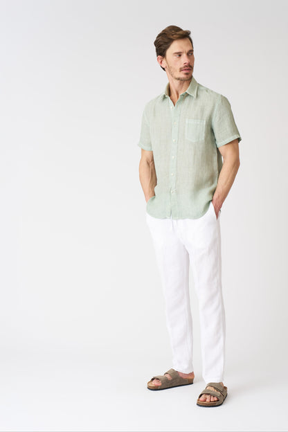 Men's Regular Fit Linen Shirt with Pocket – Pistache Soft Fade, view 3