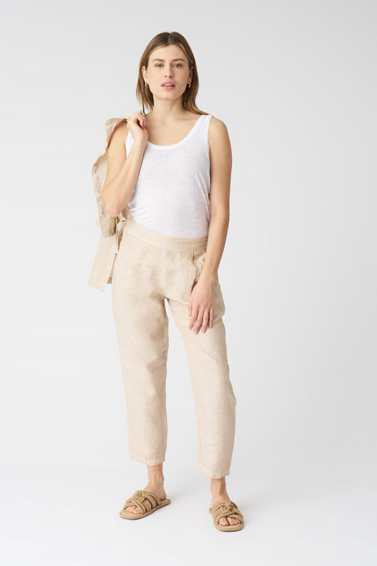 Women's Alessa Boyfriend Linen Pants – Beige Soft Fade, view 1