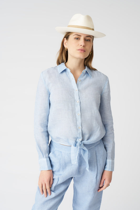 Women's Linen Tie-Front Shirt – Sea Soft Fade, view 1