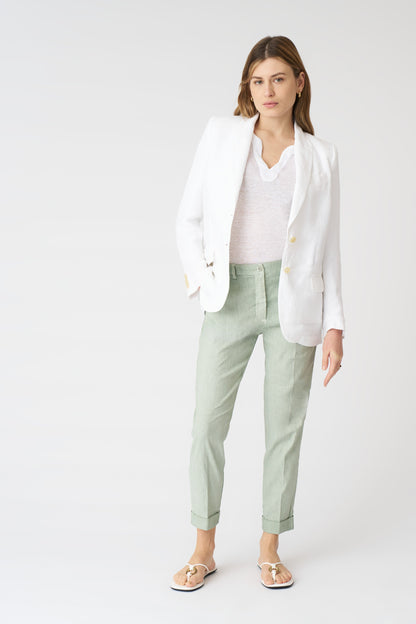 Women's Linen Cropped Chino Pants – Pistache Soft Fade, view 1