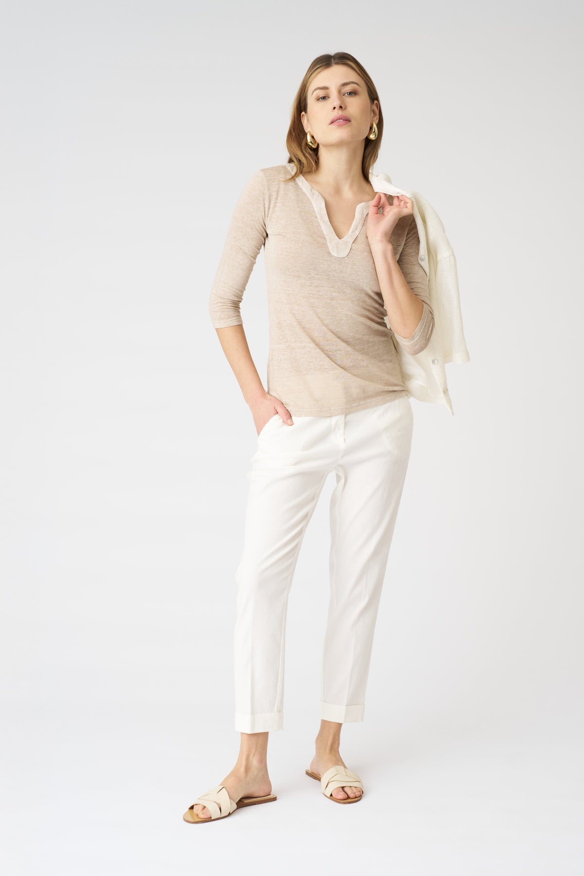 Women's Kara Linen T-Shirt – Beige Soft Fade, view 3