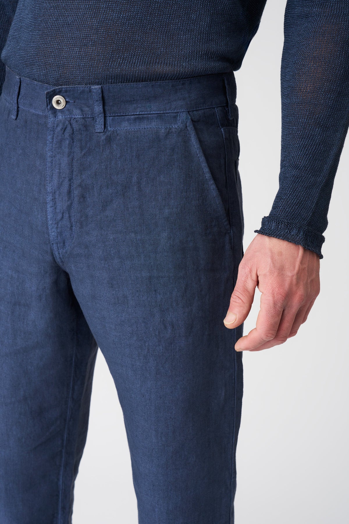 Men's Linen Bootcut Pants – Navy Fade, view 2