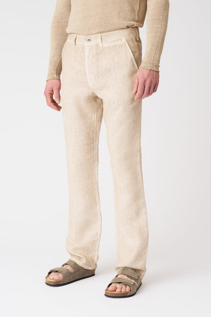 Men's Linen Bootcut Pants – Beige Soft Fade, view 3