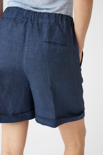 Women's Linen Drawstring Shorts – Navy Fade, view 2