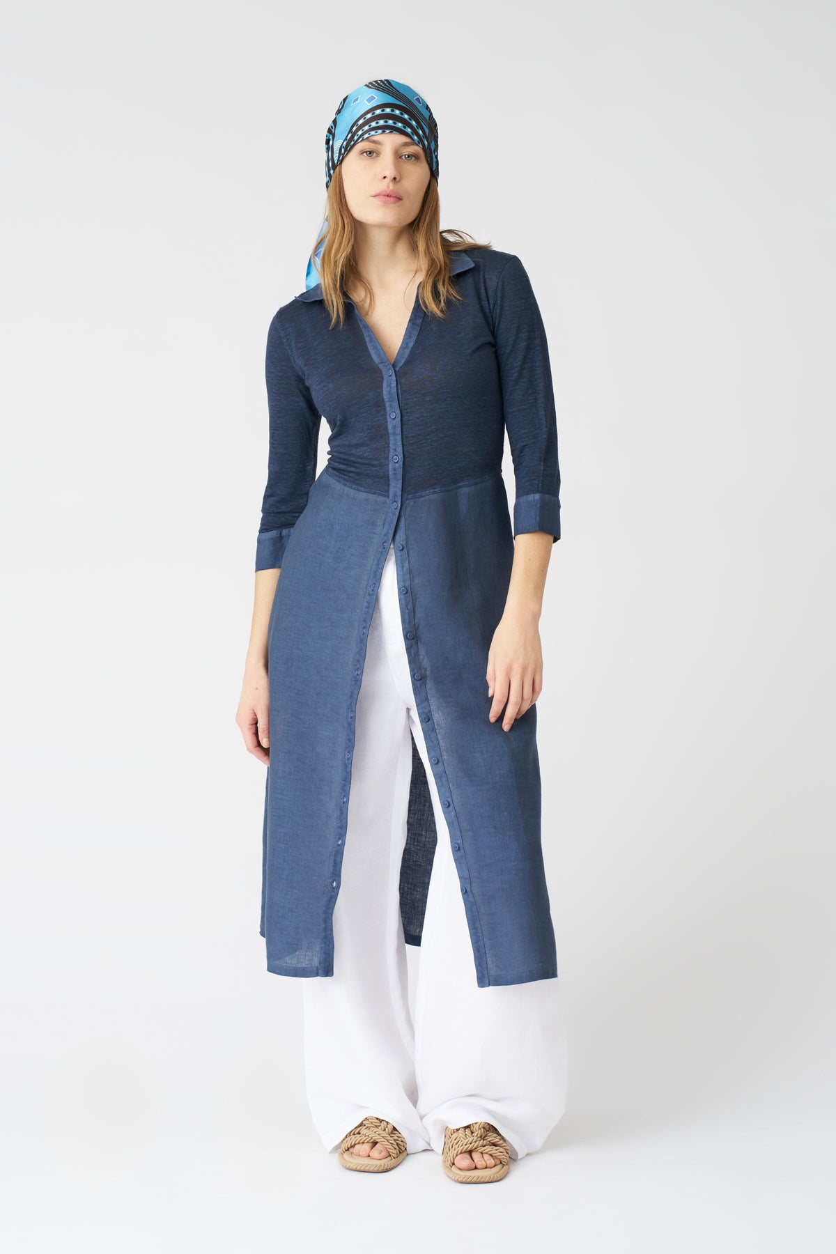 Women's 'Kat' Linen Shirt Dress – Navy Fade, view 1