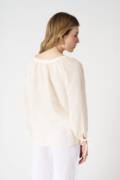 Women's Linen Blouse with Applied Pockets – Ecru, view 4