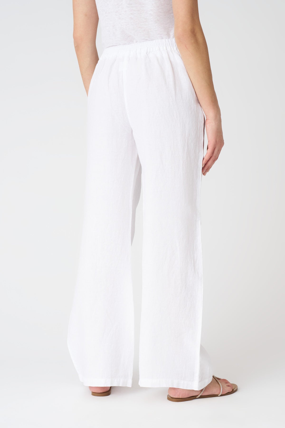 Women's Linen Wide-Leg Relaxed Pants – White, view 4