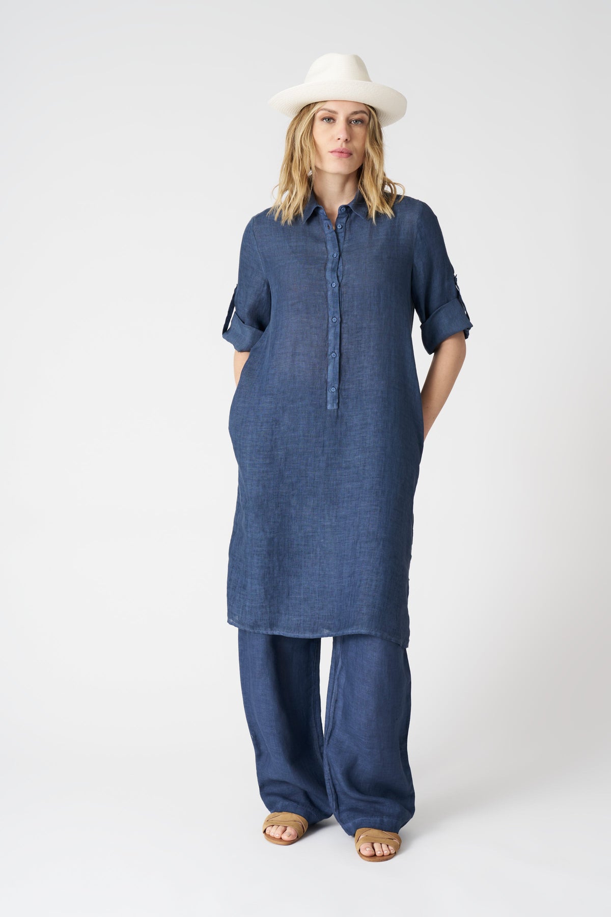Women's Linen Blouse Dress – Navy Fade, view 1