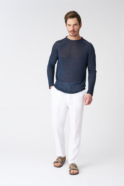 Men's Linen Crewneck Sweater – Navy Fade, view 3