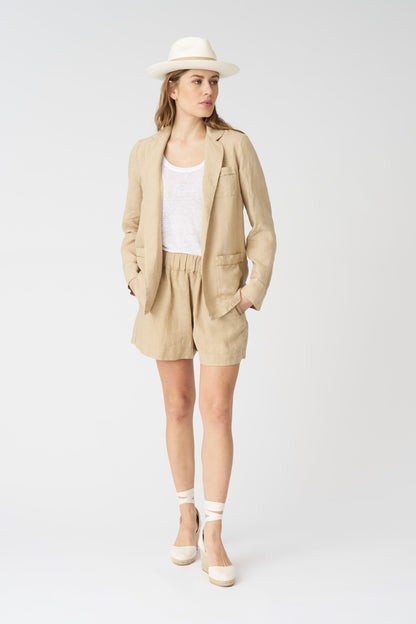 Women's Linen Relaxed Blazer – Almond, view 3