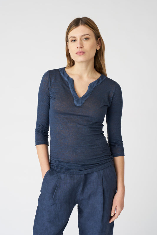Women's Kara Linen T-Shirt – Navy Fade, view 1