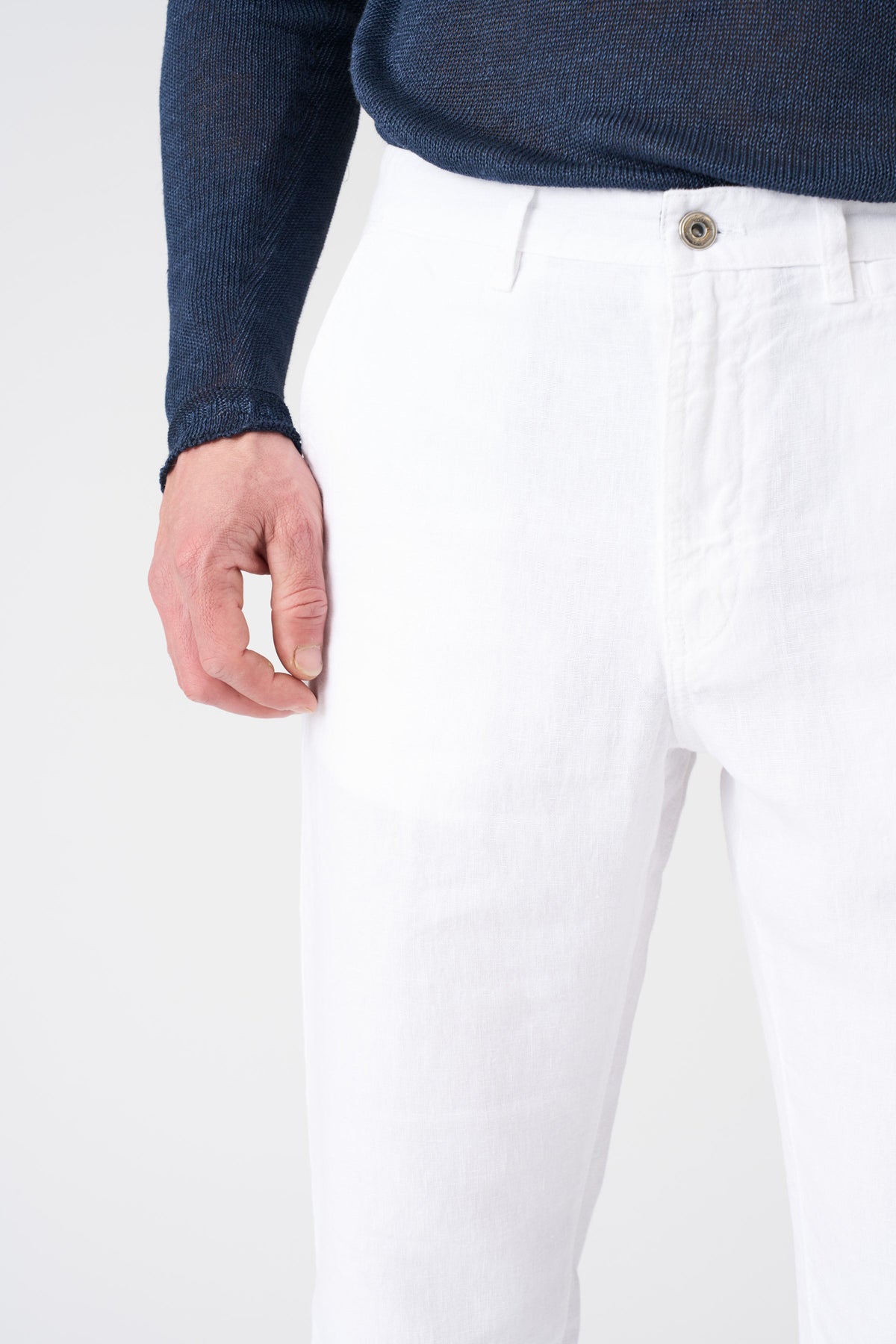 Men's Linen Bootcut Pants – White, view 2