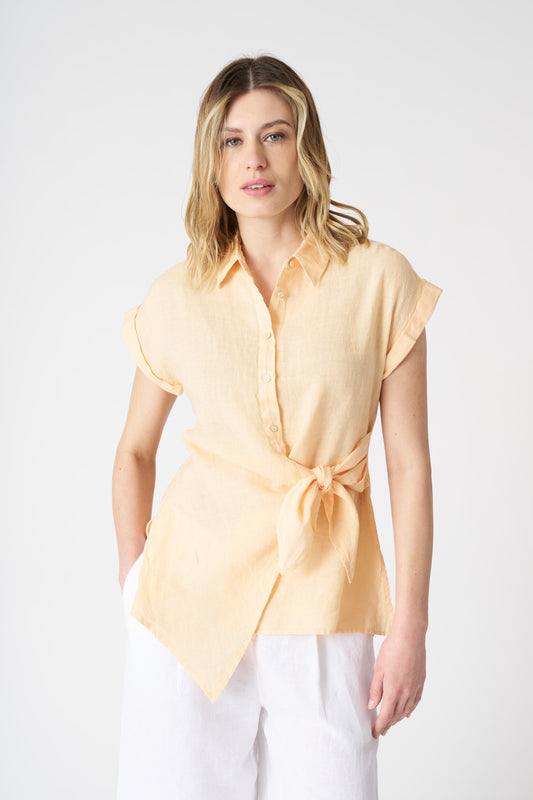 Women's Linen Shirt with Draped Knot – Fluo, view 1