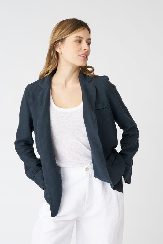 Women's Linen Relaxed Blazer – Night Blue, view 1