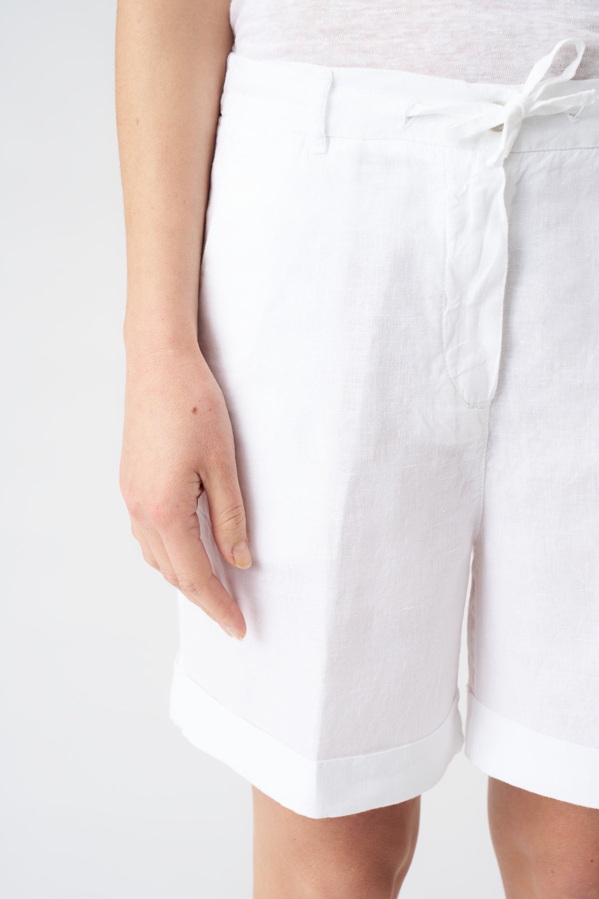 Women's Linen Drawstring Shorts – White, view 2