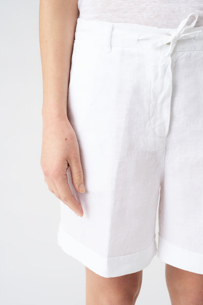 Women's Linen Drawstring Shorts – White, view 2